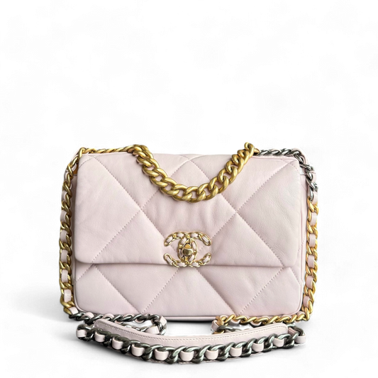 Chanel 19 Bag Small - C19 Goatskin Light Sakura Pink Quilted Two-tone Hardware Series 31