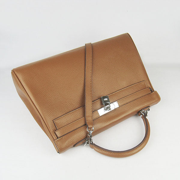 Luxury Hermes Kelly 35cm Togo Leather Handbag Light Coffee/Silver