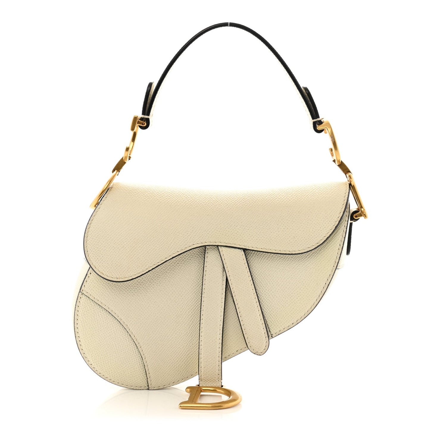 Christian Dior Grained Calfskin Mini Saddle Bag White