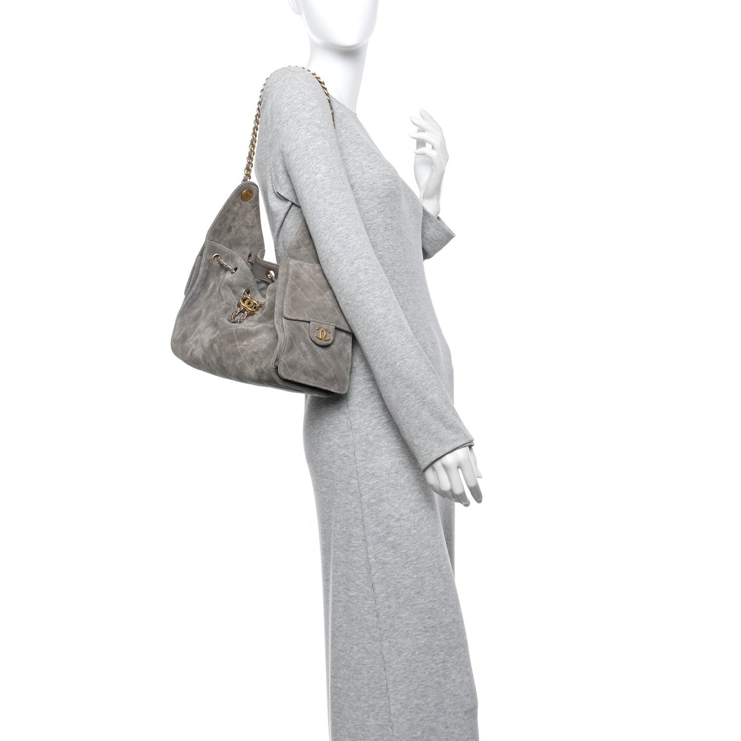 Suede Quilted Small Chanel 25 Handbag Dark Grey