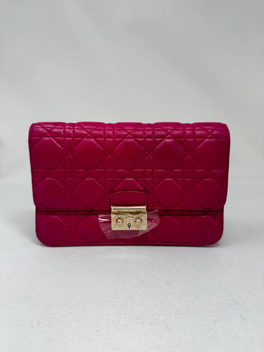 CHRISTIAN DIOR Lambskin Cannage Miss Dior Promenade Pouch Fuchsia BJ1-04