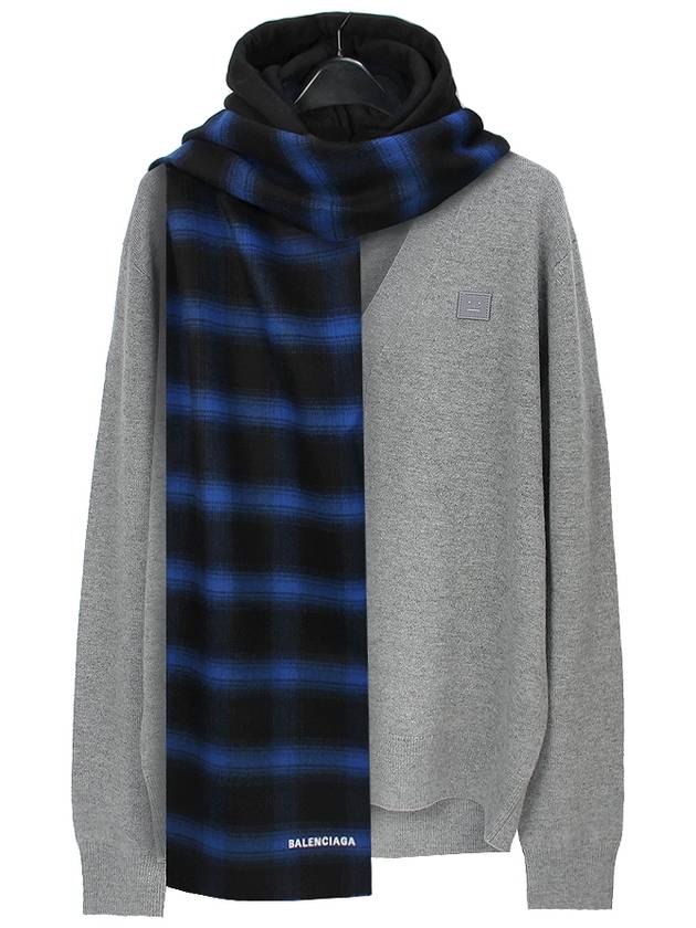 Luxury Balenciaga Trending 2026 Check Embroidery Logo Muffler Blue Black