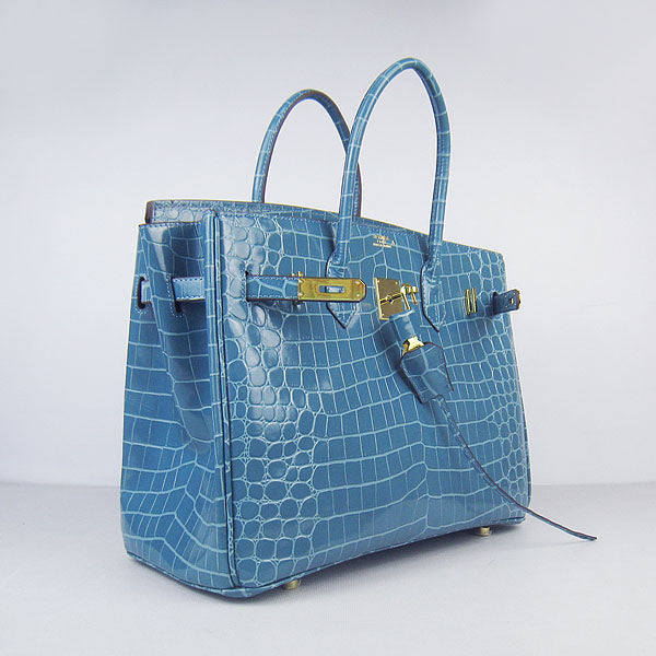 Luxury Hermes Birkin 6089 Crocodile Blue Bag