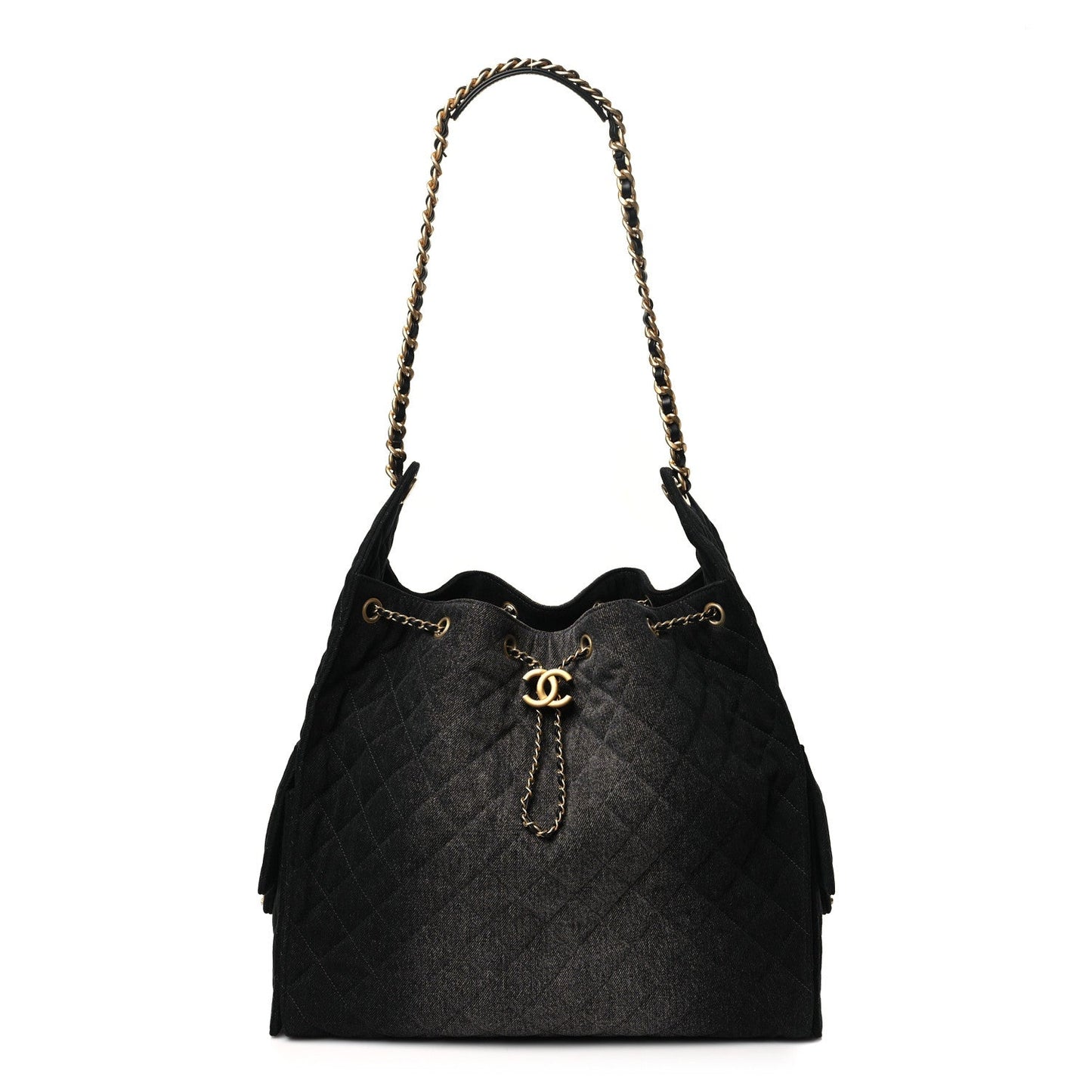 Washed Quilted Medium Chanel 25 Handbag Black
