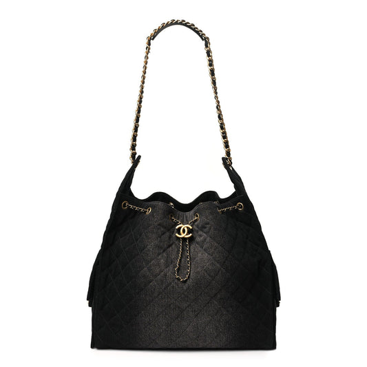 Washed Quilted Medium Chanel 25 Handbag Black