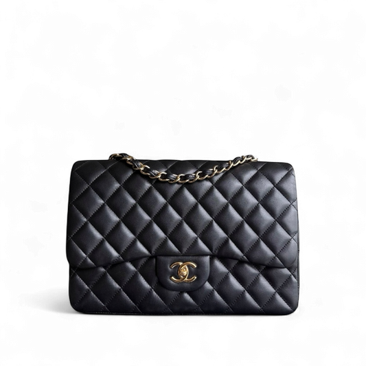 Chanel Classic Flap Jumbo - 30CM Single Flap Quilted Lambskin Black Gold Hardware Series 13