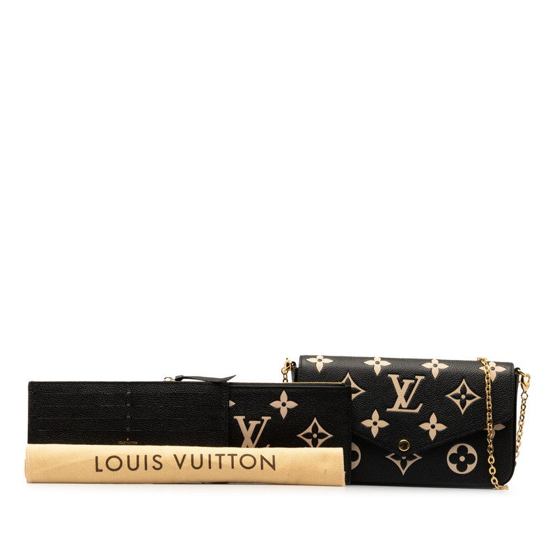 Louis Vuitton Monogram Implant Bi-Color Pochette Felice Chain S Wallet M82479 Black Beige Leather Louis Vuitton