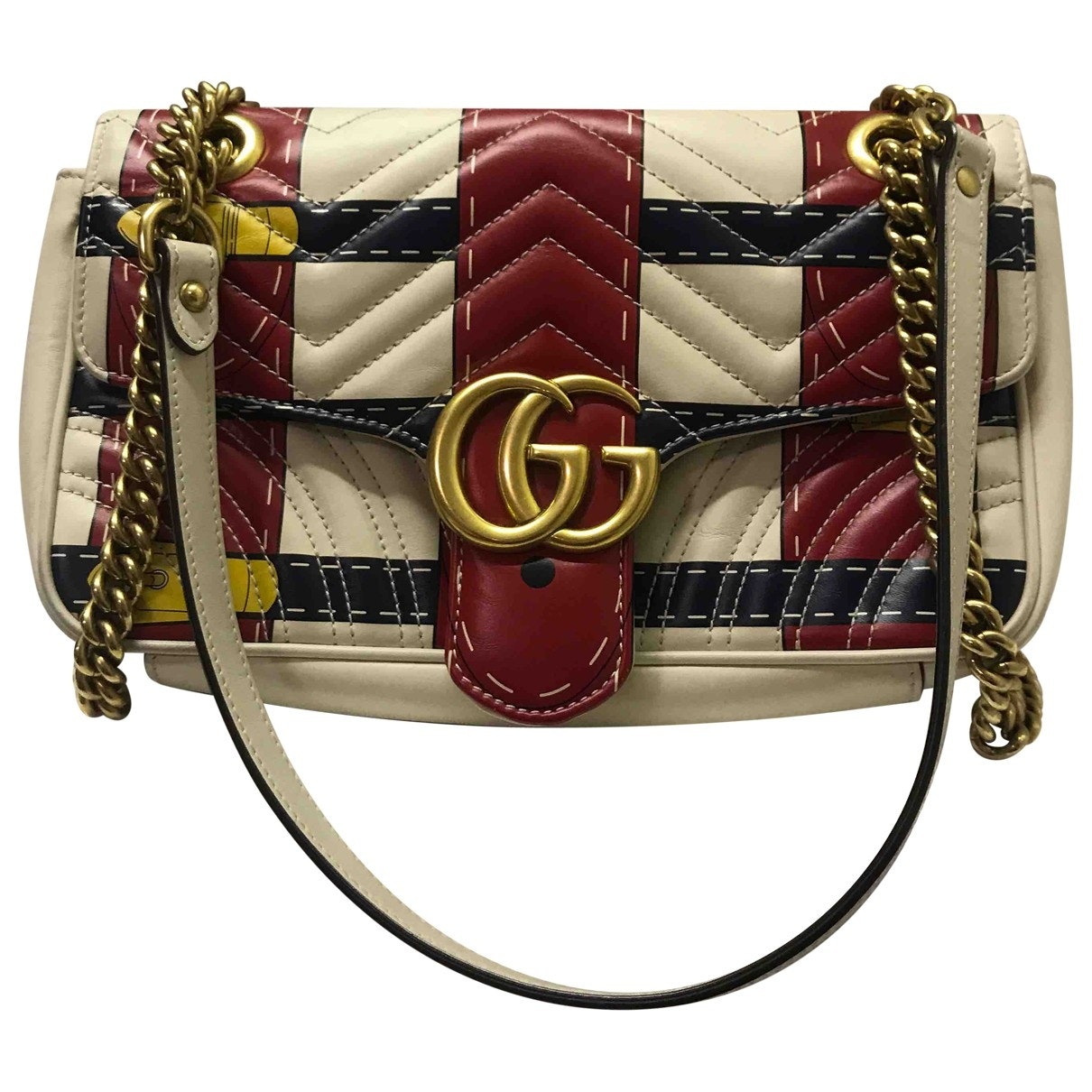 Gucci marmont ecru leather handbag