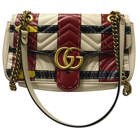 Gucci marmont ecru leather handbag