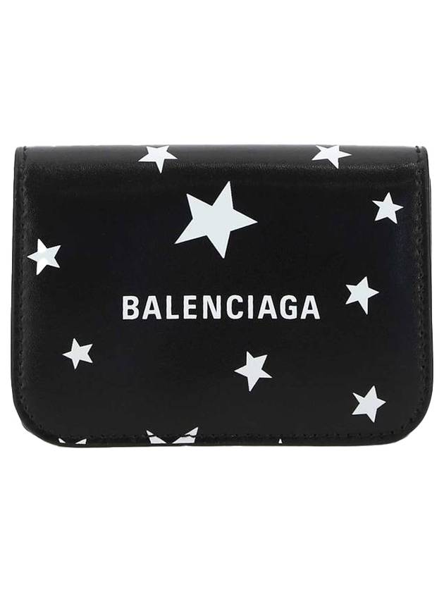 Luxury Balenciaga Trending 2026 Star Logo Print Tri-Fold Half Wallet Black