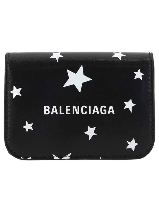 Luxury Balenciaga Trending 2026 Star Logo Print Tri-Fold Half Wallet Black