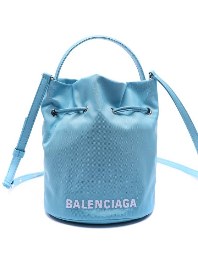 Luxury Balenciaga Trending 2026 Wheel Drawstring XS Bucket Bag Sky Blue