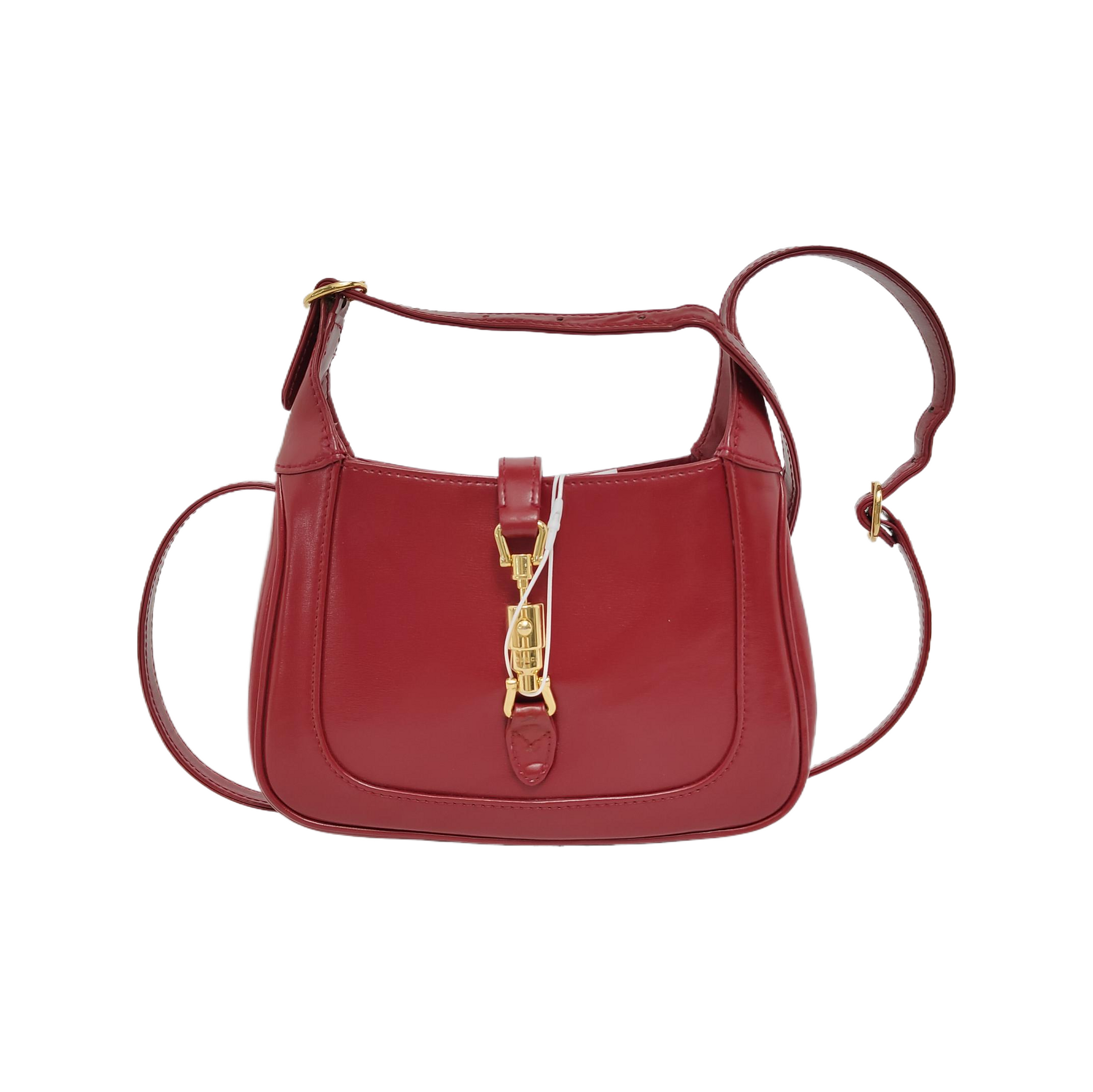 Gucci Jackie 1961 Mini Red Burgundy Leather Bag Gold Piston Lock