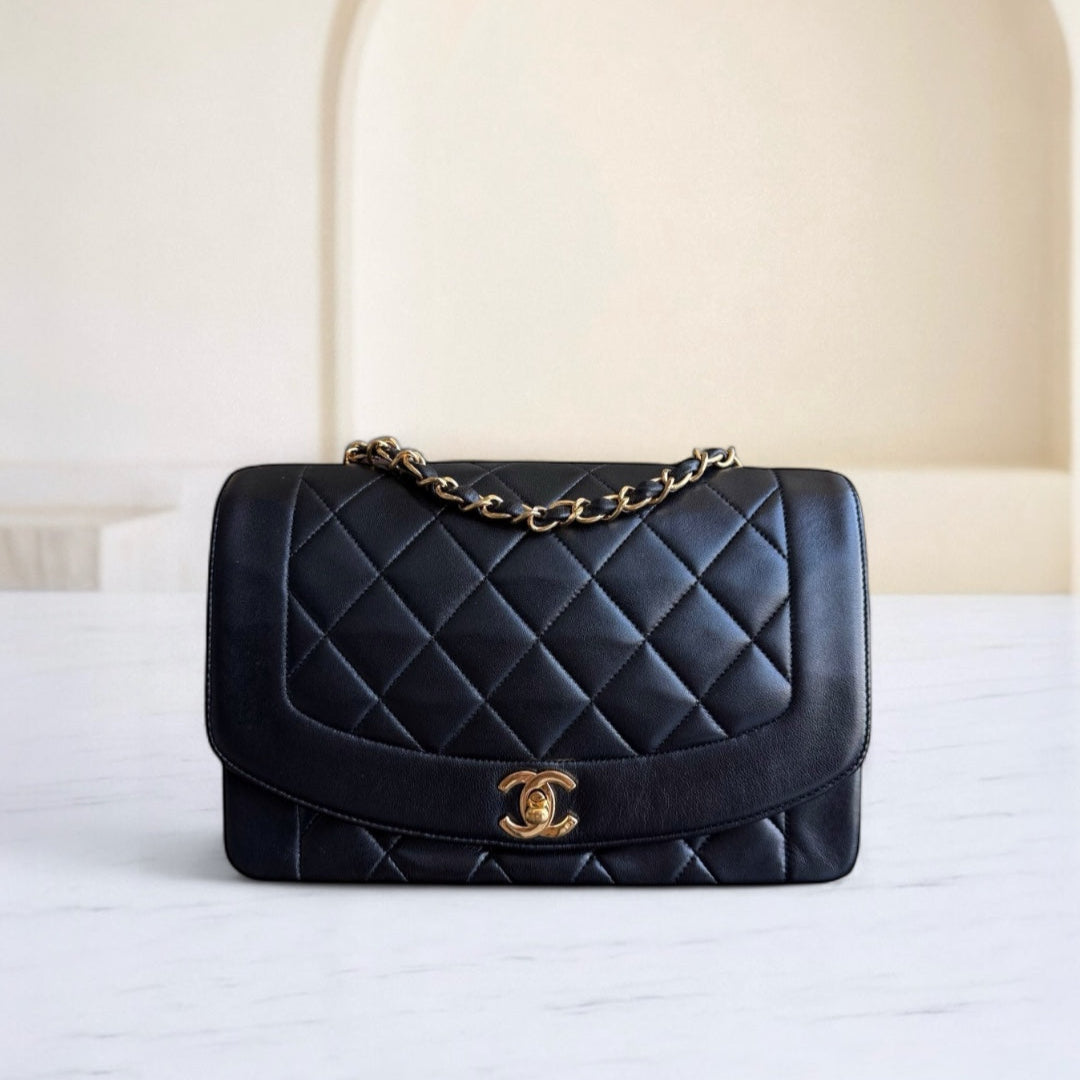 Chanel Diana - 25CM Quilted Lambskin Black Gold Hardware Series 3