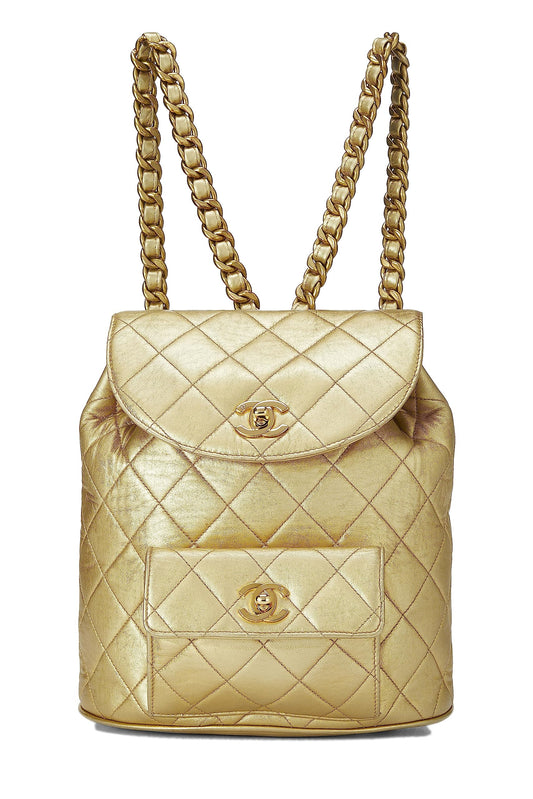 Chanel, Gold Metallic Lambskin Classic Backpack Mini, Gold