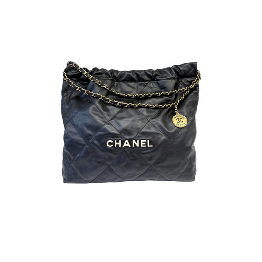 Chanel 22 Medium Shiny Calfskin Quilted Black GHW