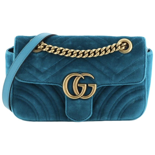 Gucci marmont blue velvet handbag