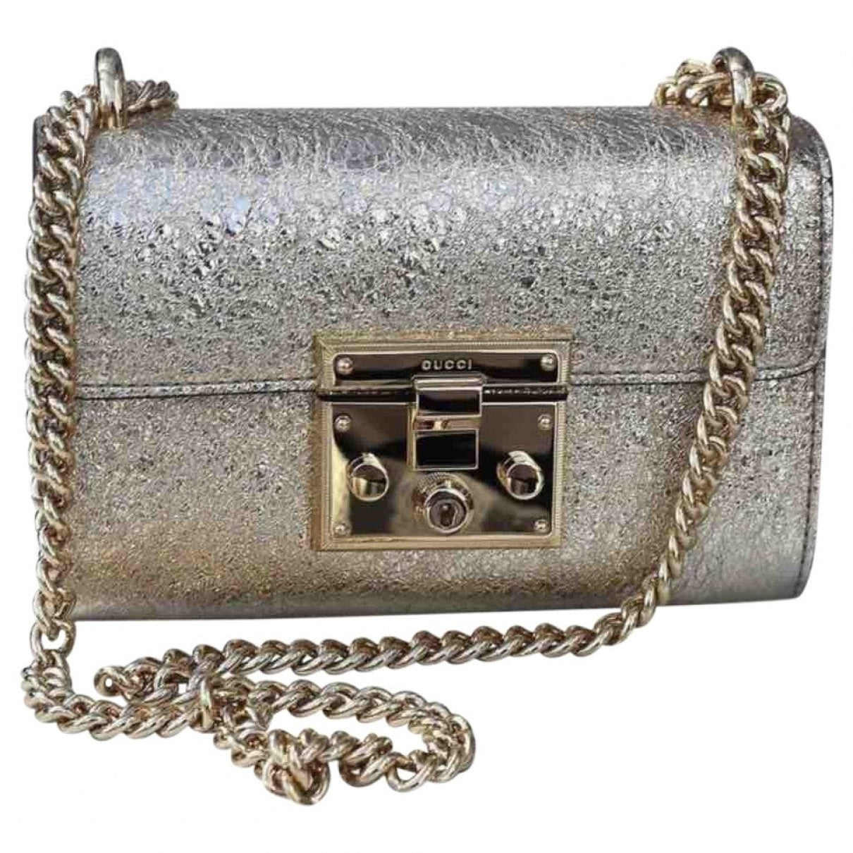 Gucci padlock metallic leather handbag