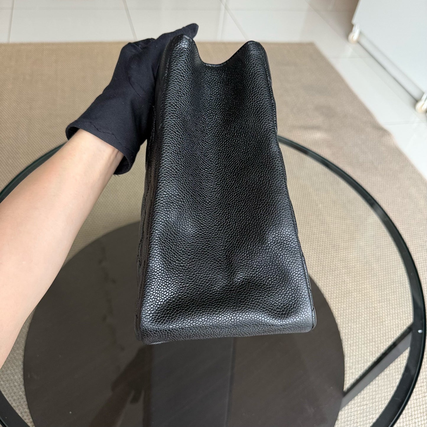 Chanel GST Grand Shopping Tote - Caviar Quilted Grained Calfskin Black Silver Hardware