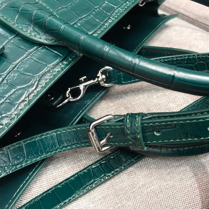 Yves Saint Laurent Sac De Jour Small In Embossed Crocodile Green Luxury Handbag