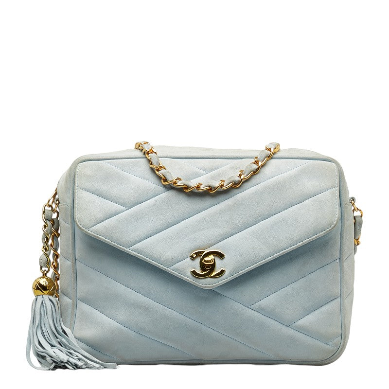 Chanel Bias Stick Coco Ball Chain Shoulder Bag Blue G Suede CHANEL