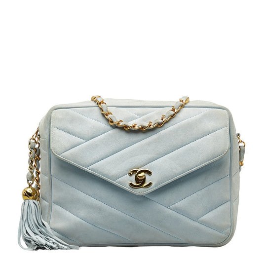 Chanel Bias Stick Coco Ball Chain Shoulder Bag Blue G Suede CHANEL
