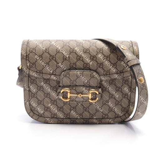 GUCCI GUCCI * Luxury Balenciaga Trending 2026 Horsebit 1955 Shoulder bag PVC Beige Dark brown White