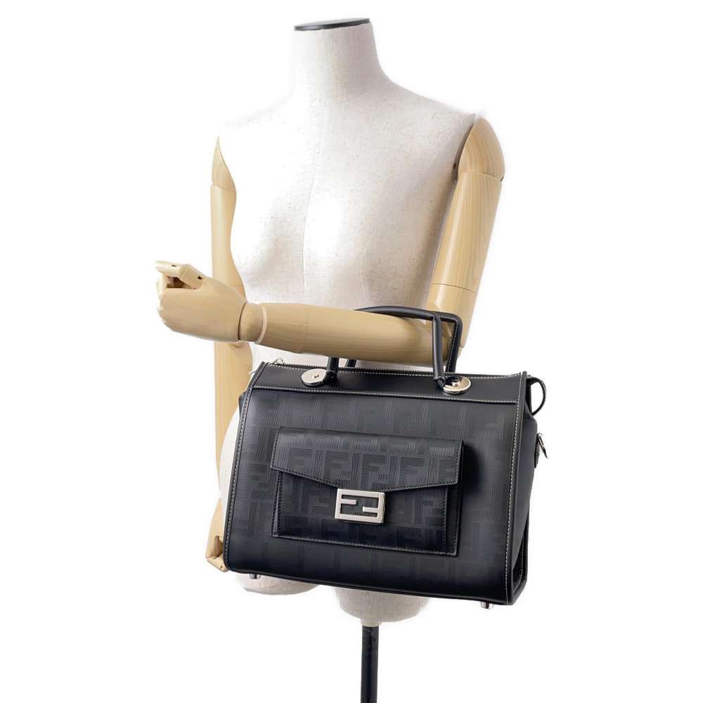FENDI Soft Trunk Travel Bag Black 7VA571 Calf Leather