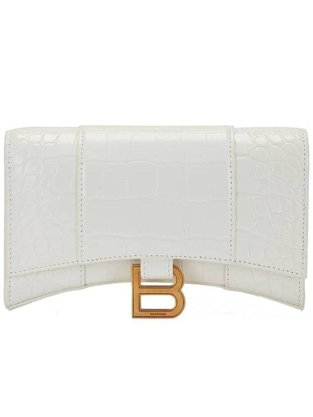 Luxury Balenciaga Trending 2026 Hourglass Chain Crocodile Embossed Calfskin Medium Wallet White