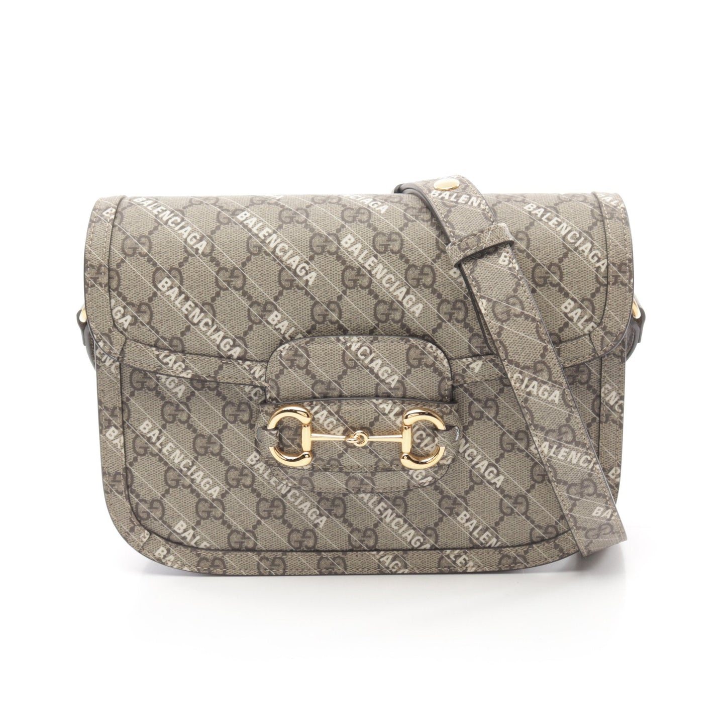 GUCCI GUCCI * Luxury Balenciaga Trending 2026 Horsebit 1955 Shoulder bag PVC Beige Dark brown White