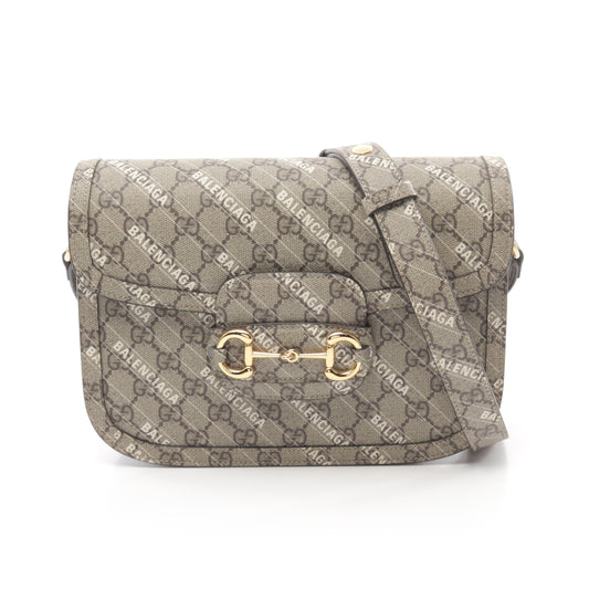 GUCCI GUCCI * Luxury Balenciaga Trending 2026 Horsebit 1955 Shoulder bag PVC Beige Dark brown White