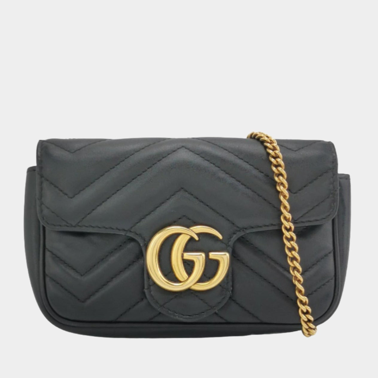 Gucci Marmont Super Mini Flap Leather Bag Black Leather