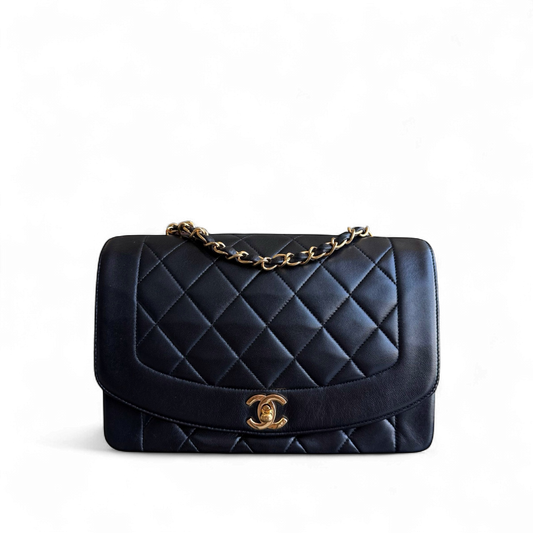 Chanel Diana - 25CM Quilted Lambskin Black Gold Hardware Series 3