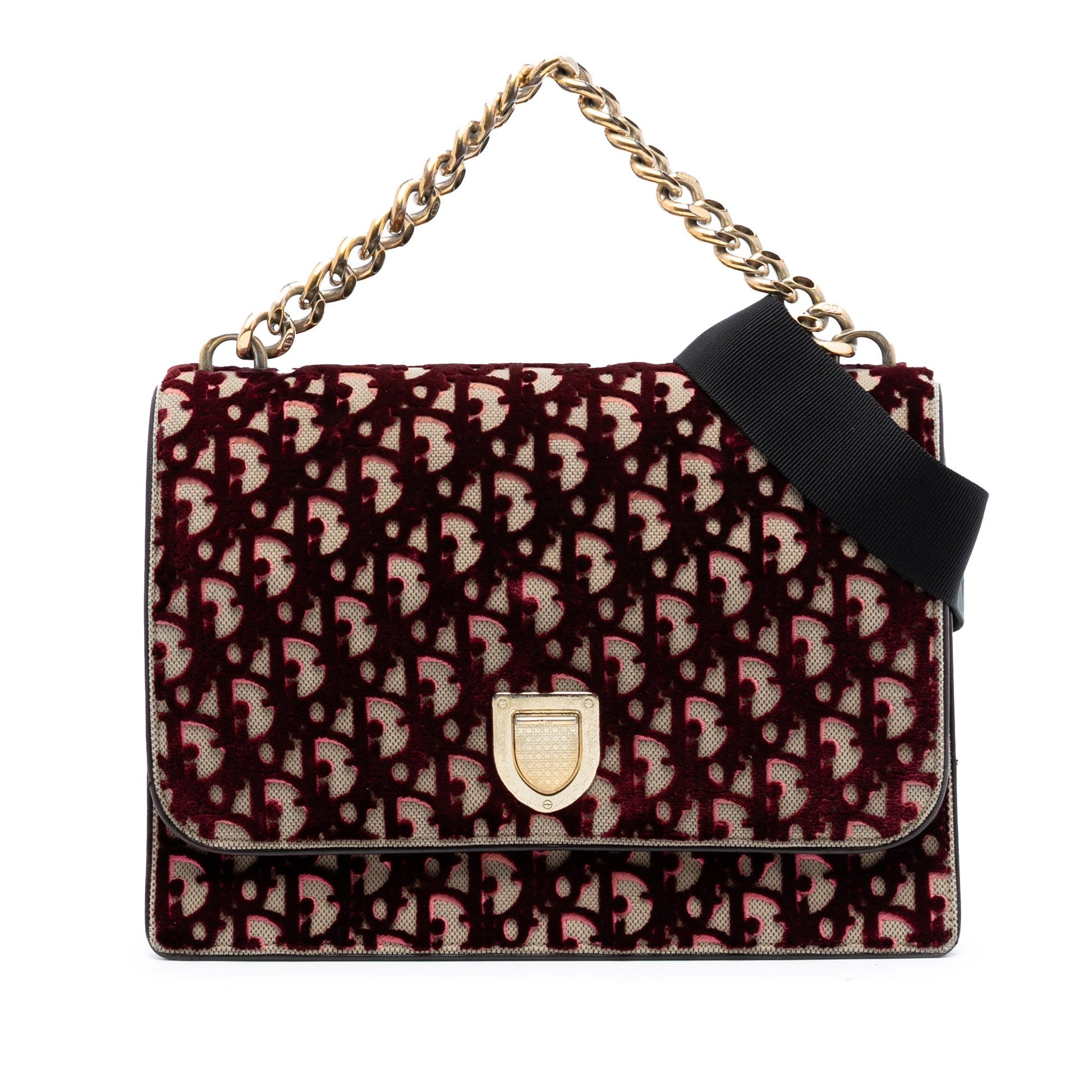 Red Dior Large Oblique Canvas and Velvet Diorama Flap Satchel