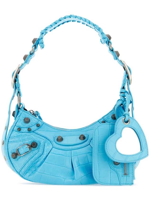 Luxury Balenciaga Trending 2026 Le Cagole XS  Crocodile Embossed Shoulder Bag Blue Sky