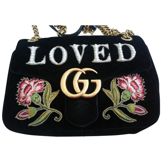 Gucci marmont black velvet handbag