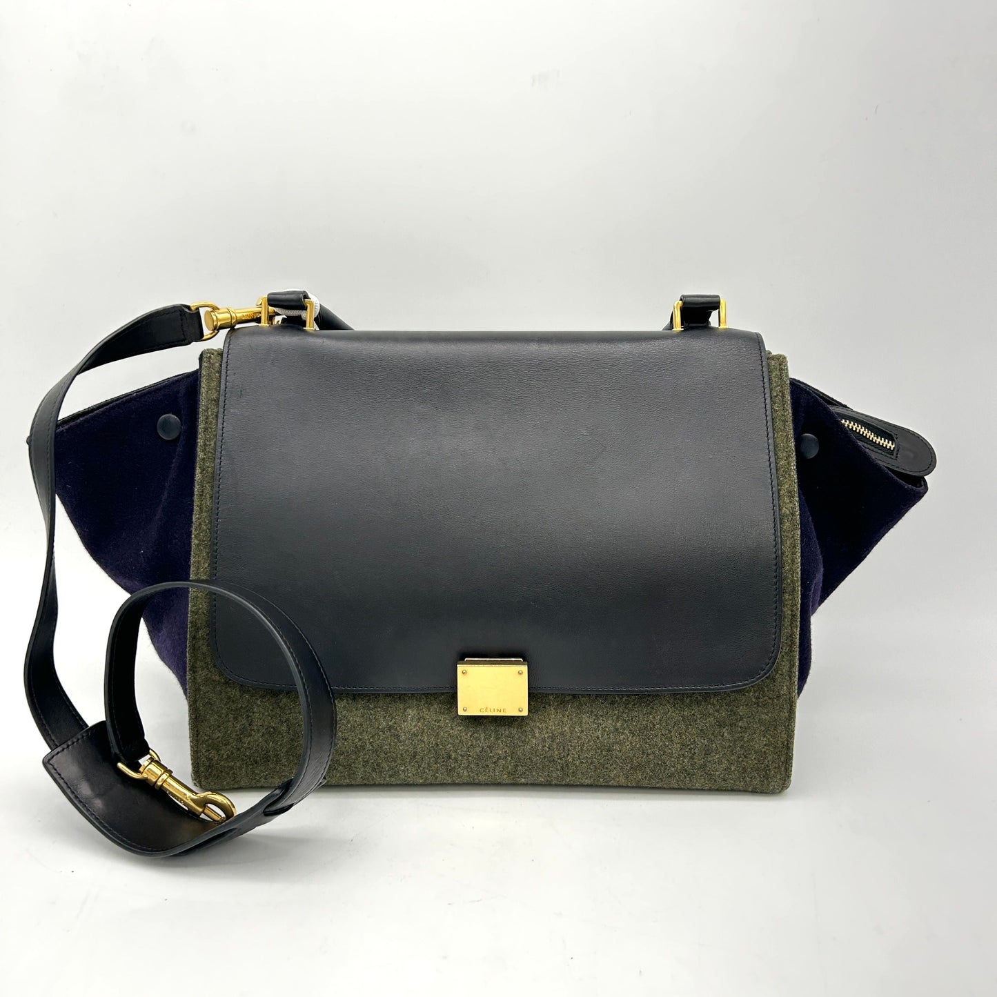 Luxury CELINE Traps handbag Felt x Calf Black/Gray shoulder handbag 2WAY LA12249
