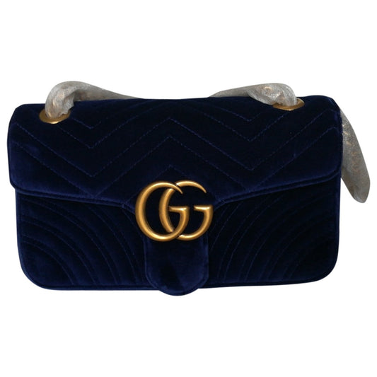 Gucci marmont blue velvet handbag