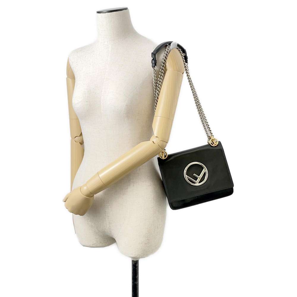 FENDI Canayev ChainShoulder Bag Black 8BT286 Leather Size Mini