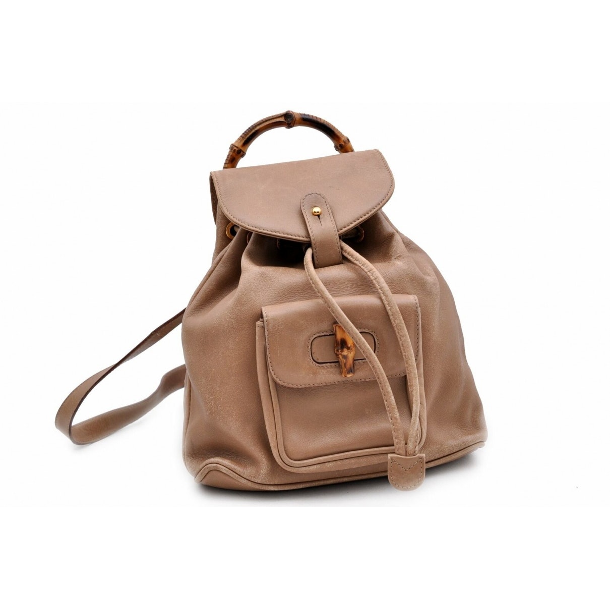 Gucci bamboo beige leather backpacks
