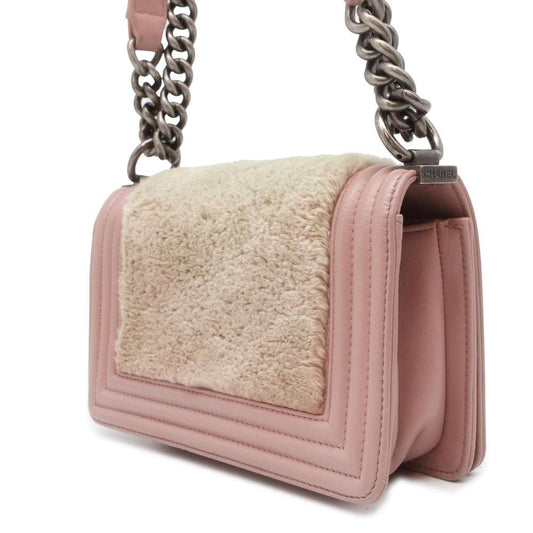 CHANEL Boy Chanel ChainShoulder Pink Leather Fur