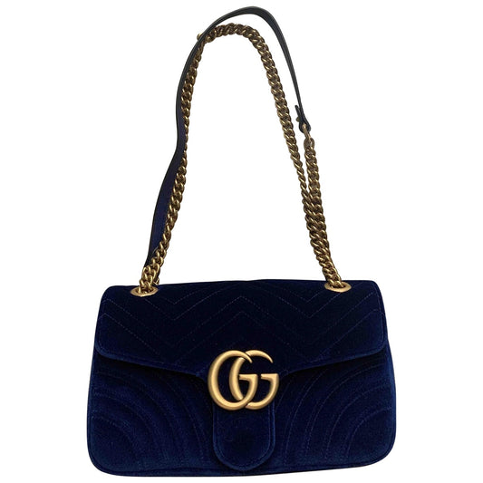 Gucci marmont blue velvet handbag