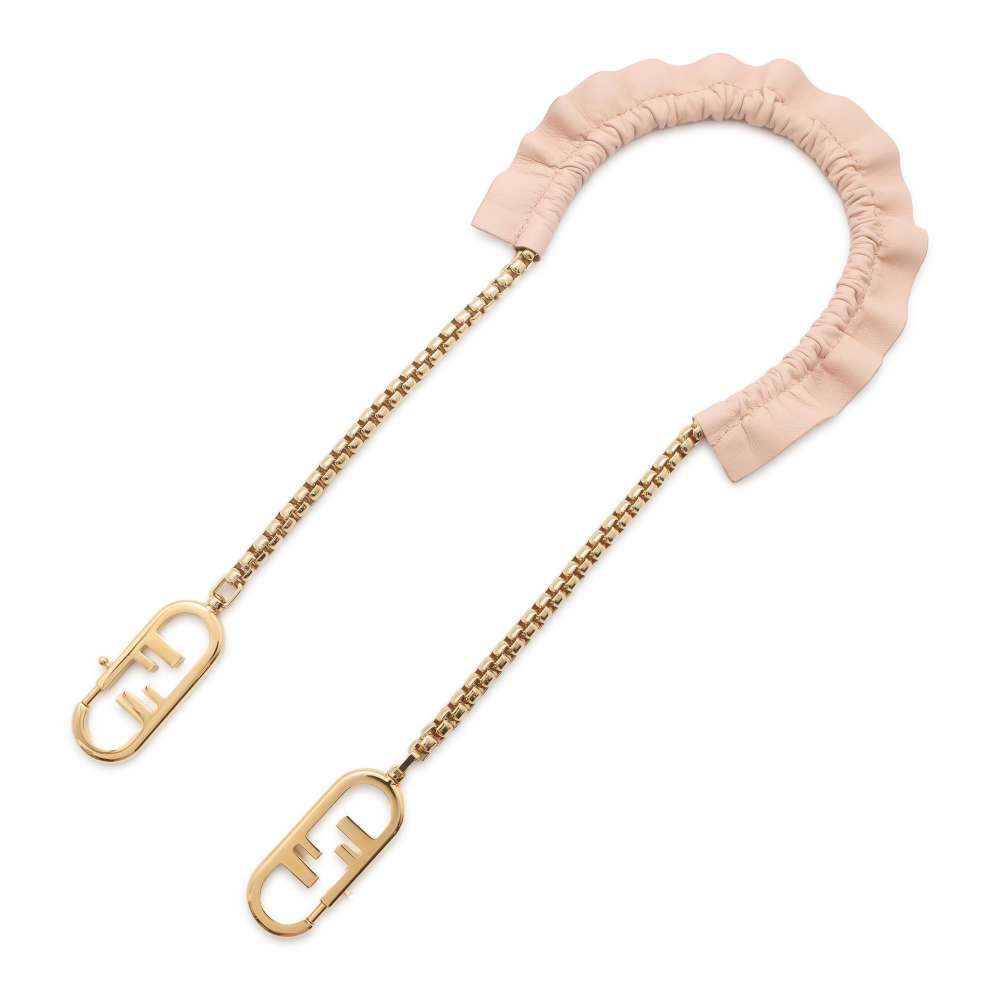 FENDI Strap You Orlock Frill ChainShoulder Pink 8AV420 Gold Plated Leather