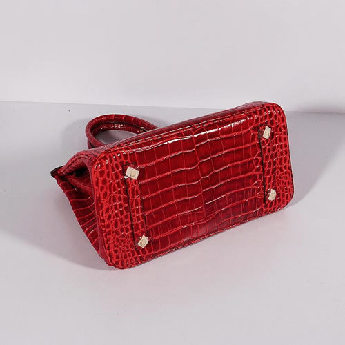 Luxury Hermes Birkin 30cm Crocodile Leather Bag With Strap Red Gold