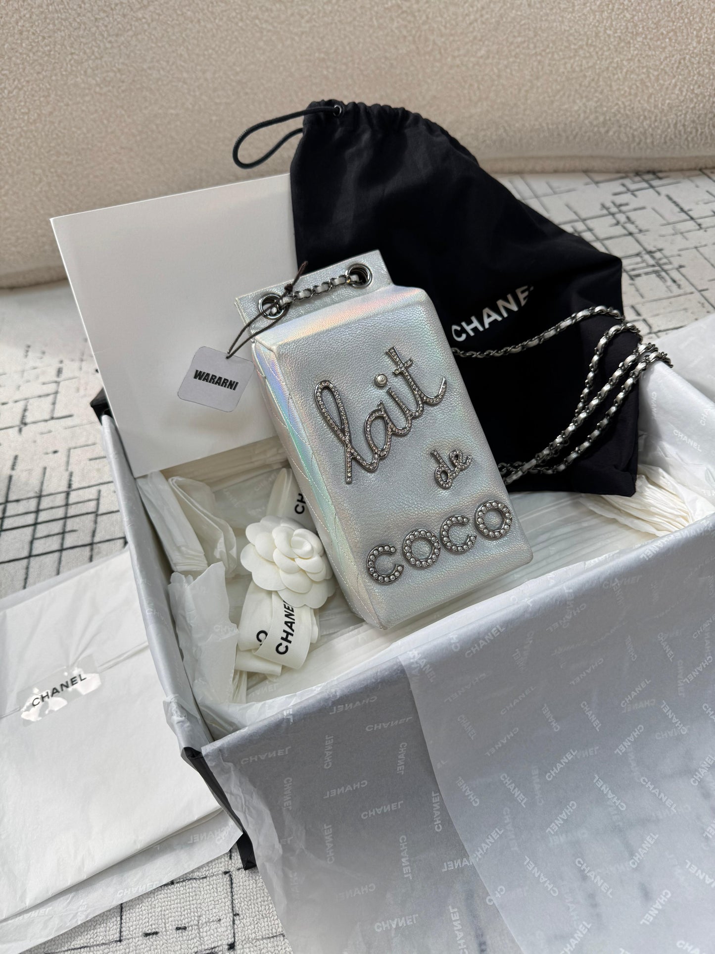 Chanel Iridescent Silver Lait de Coco Milk Carton Bag
