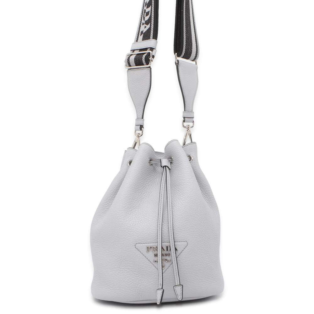 PRADA Bucket Shoulder Bag Blue Leather