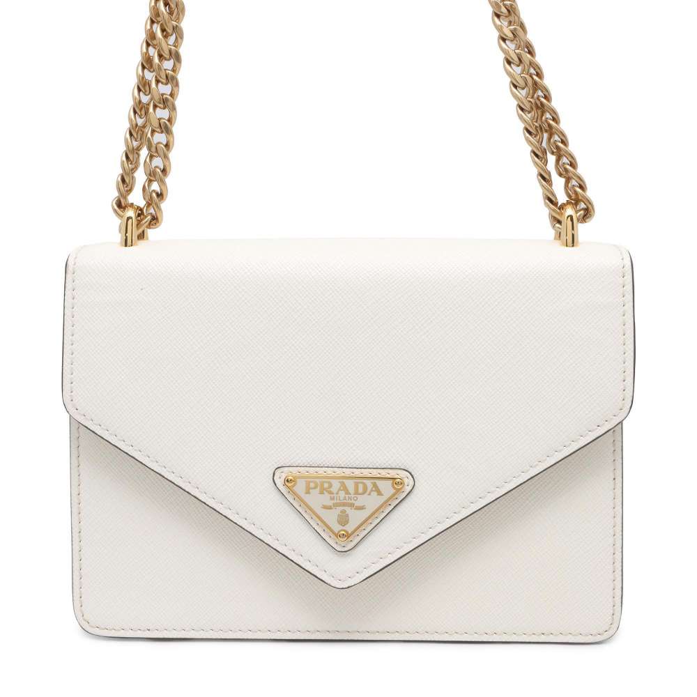 PRADA Saffiano Leather ChainShoulder Bag White Leather