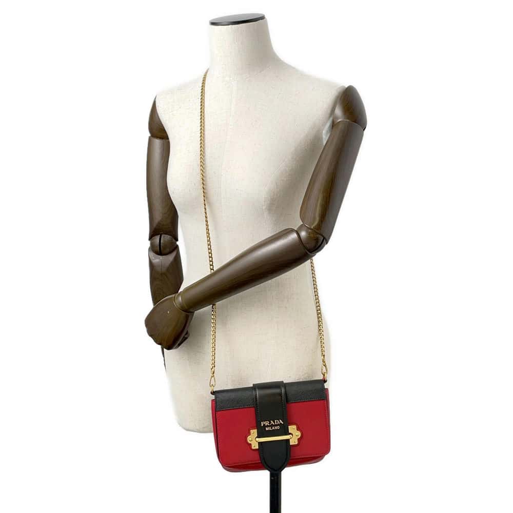 PRADA ChainShoulder Bag Red/Black Leather