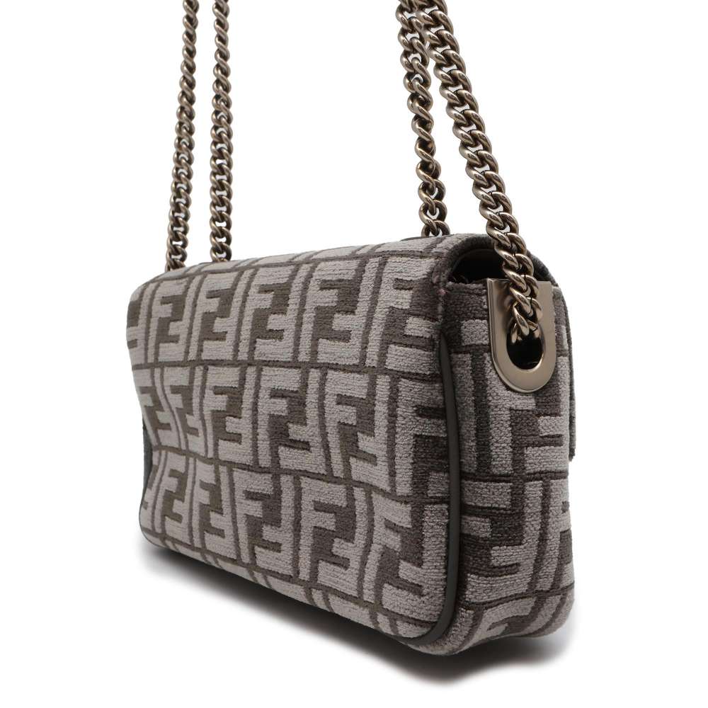 FENDI Zucca ChainShoulder Bag Gray 8BR793 Viscose Polyester Cotton Calf Leather