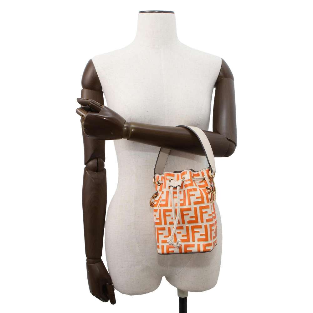 FENDI Montresor 2WAY Shoulder Bag Ivory/Orange 8BS010 Leather Size Mini